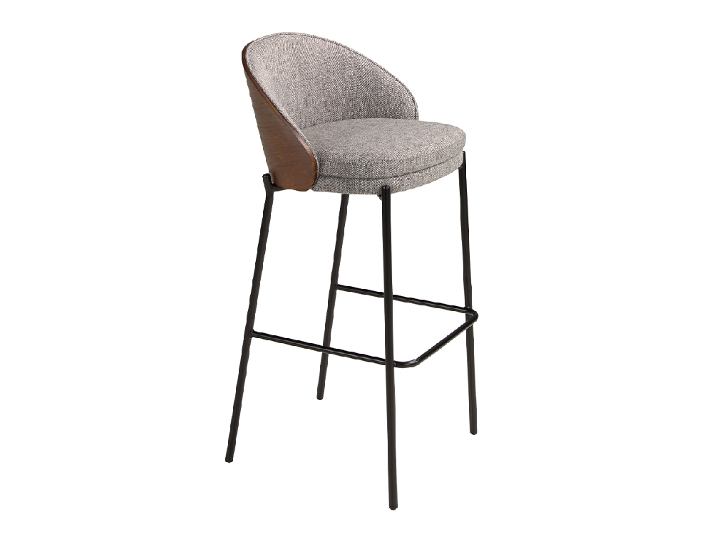 Tabouret en tissu gris et noyer