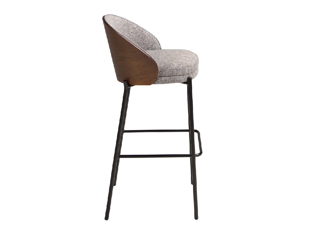 Tabouret en tissu gris et noyer