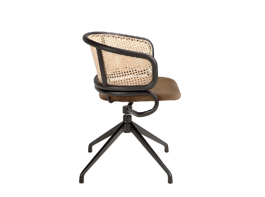 Brown velvet and rattan swivel chair