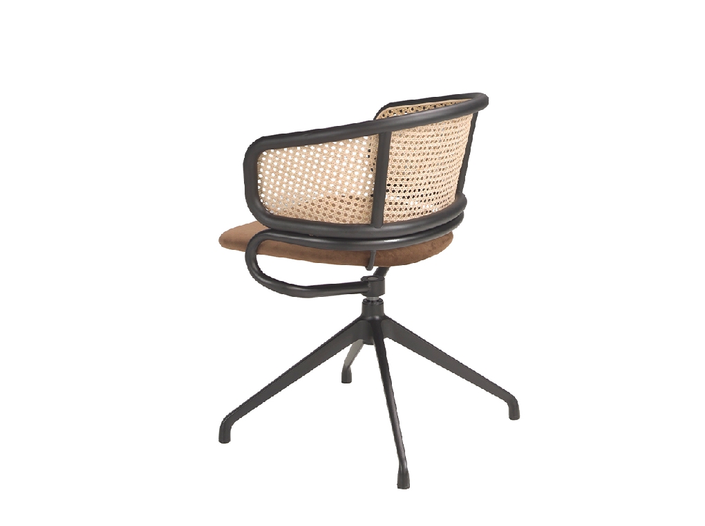 Brown velvet and rattan swivel chair