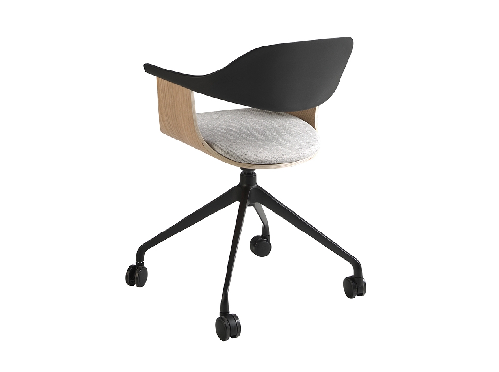 Swivel office chair in light grey fabric and black pvc