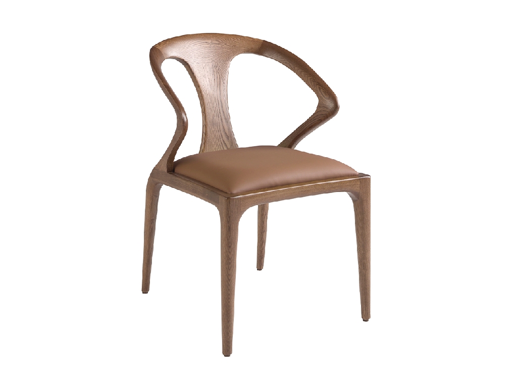 Brown leatherette and walnut chair