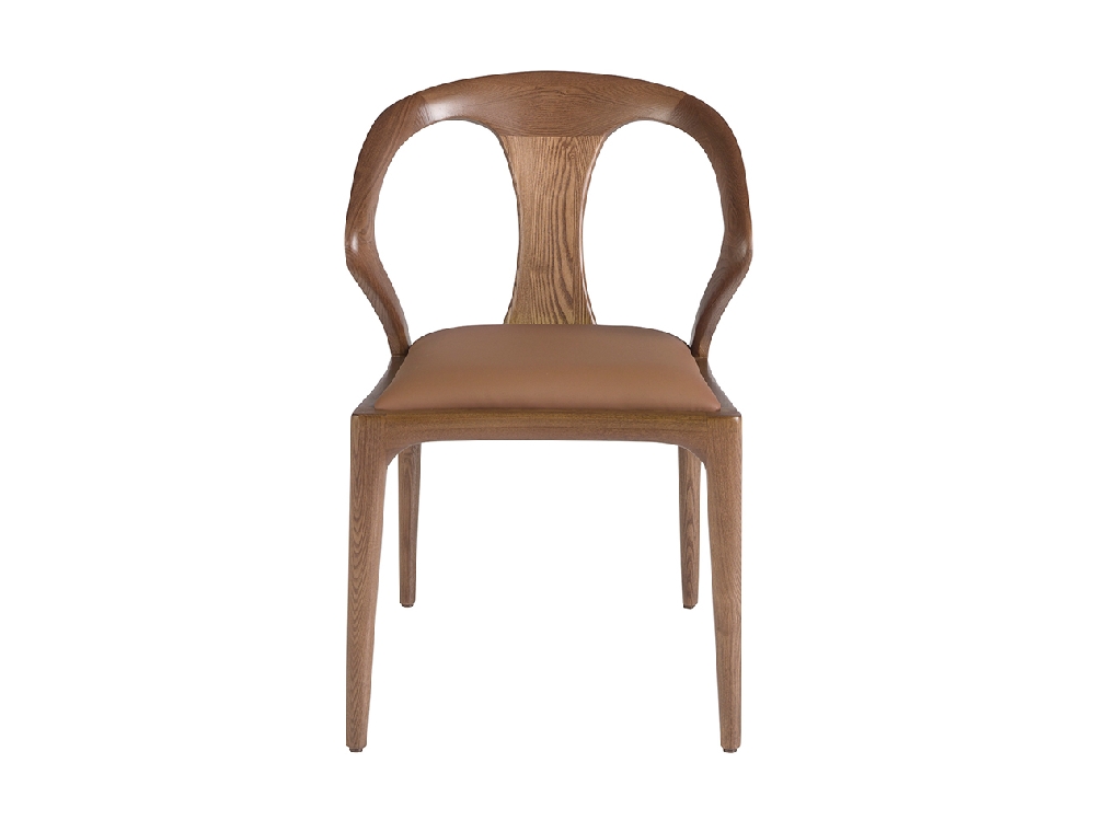Brown leatherette and walnut chair
