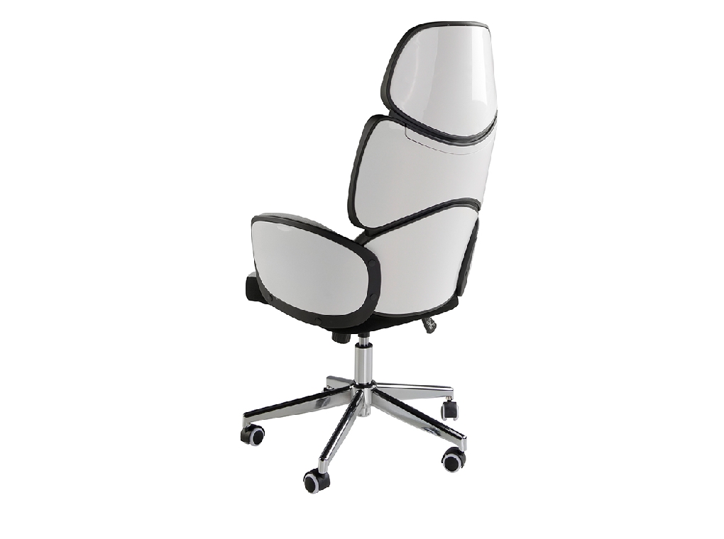 Sedia girevole da ufficio in tessuto grigio chiaro e pvc bianco lucido