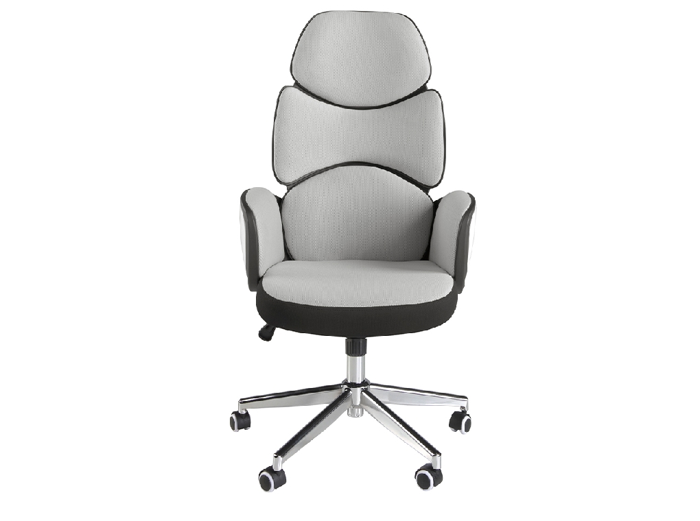 Sedia girevole da ufficio in tessuto grigio chiaro e pvc bianco lucido