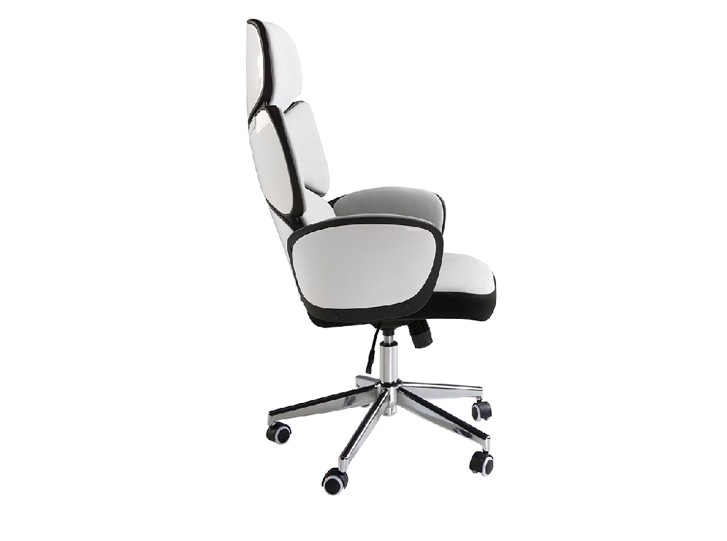 Office swivel chair light grey fabric and glossy white pvc