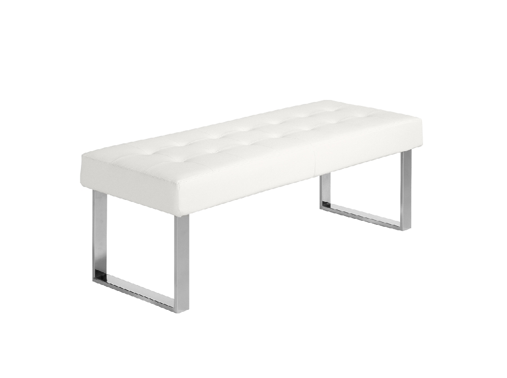 Upholstered bench in leatherette and chrome steel