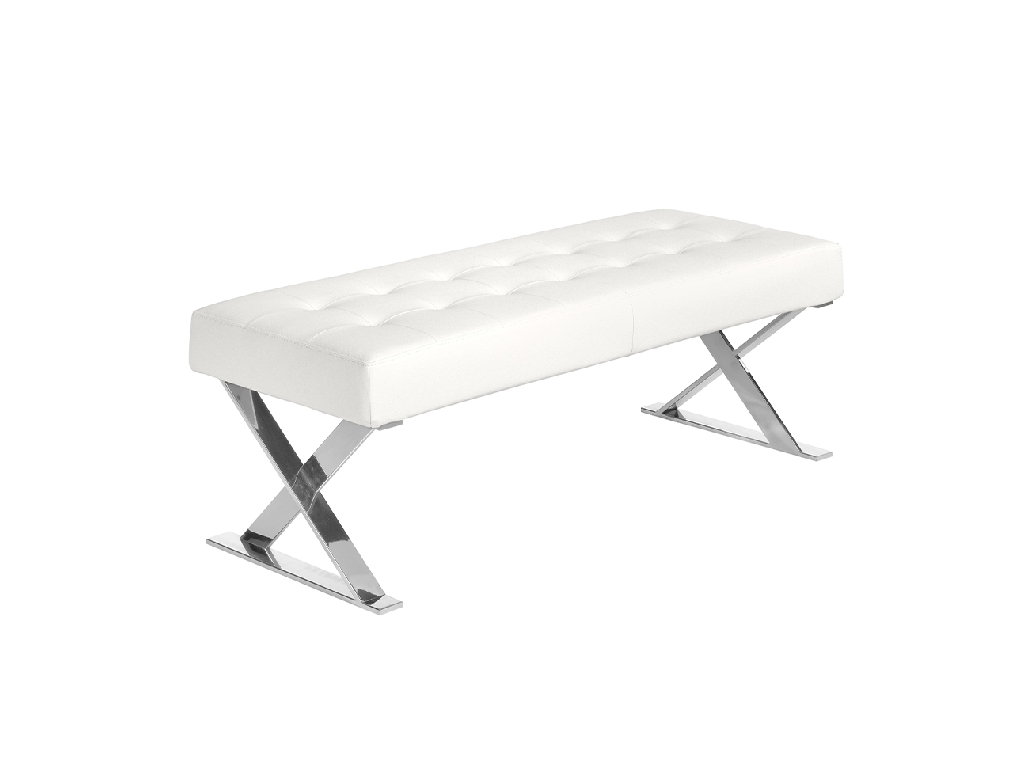 Upholstered bench in leatherette and chrome steel