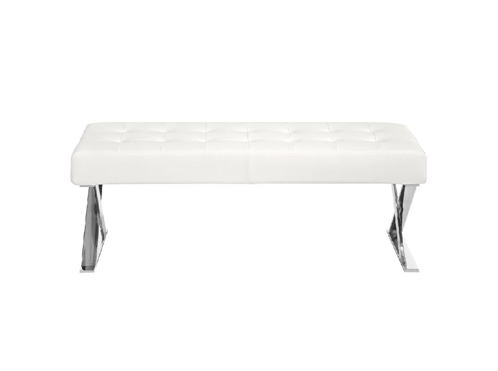 Upholstered bench in leatherette and chrome steel