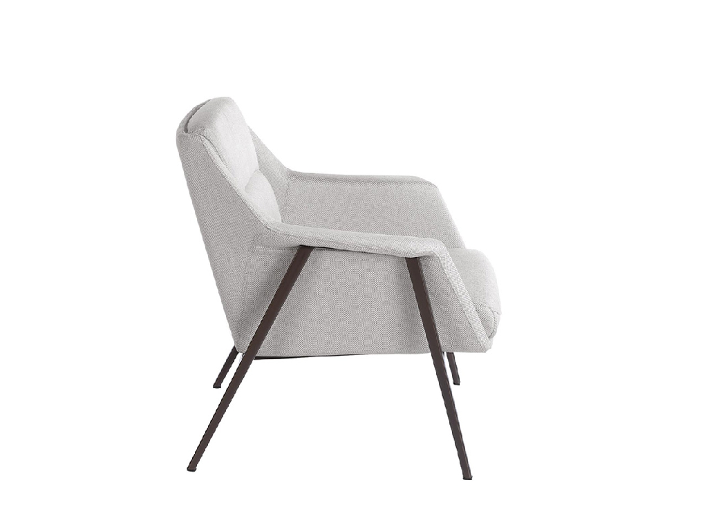 Armchair upholstered in fabric and brown steel legs