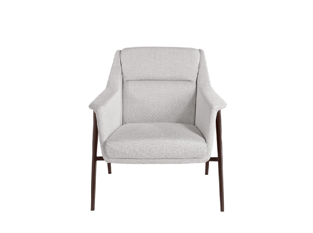 Armchair upholstered in fabric and brown steel legs