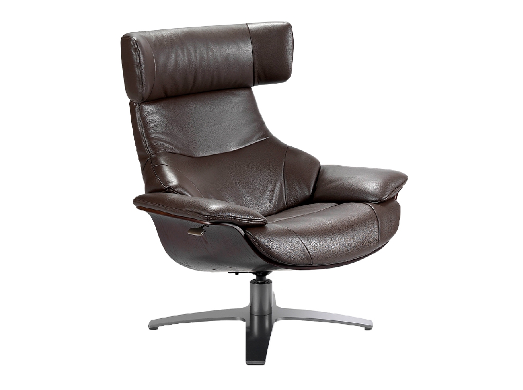 Swivel armchair upholstered in leather with relax mechanism