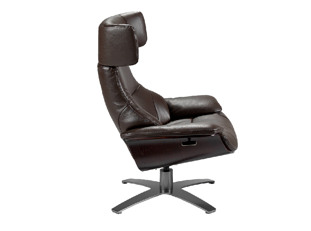 Swivel armchair upholstered in leather with relax mechanism