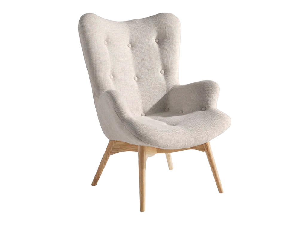 Armchair upholstered in tufted fabric