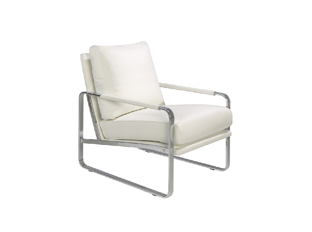 Upholstered armchair with stainless steel frame