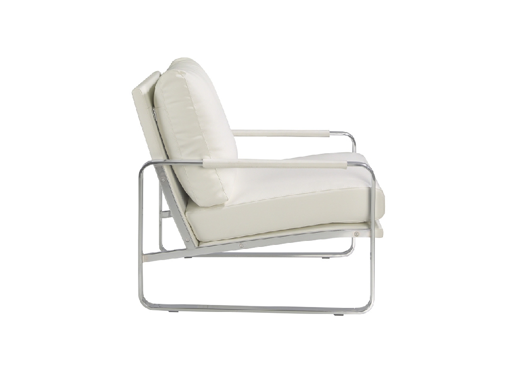 Upholstered armchair with stainless steel frame