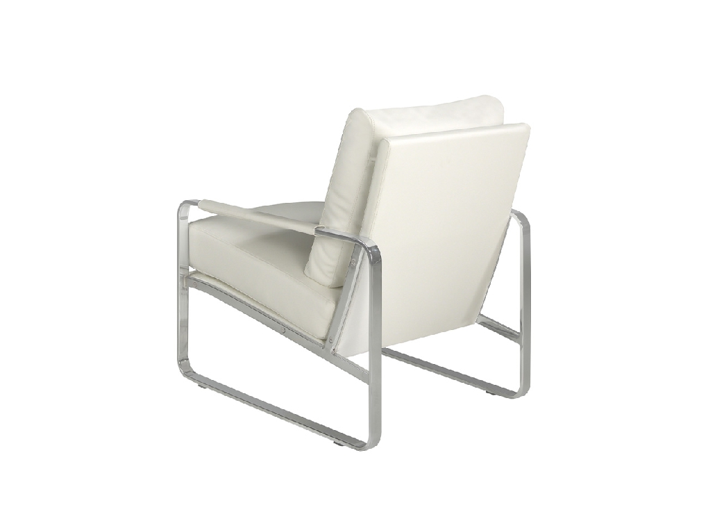 Upholstered armchair with stainless steel frame