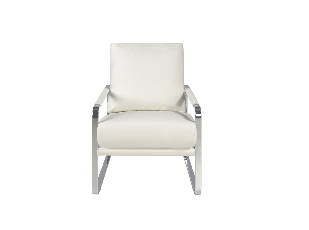 Upholstered armchair with stainless steel frame