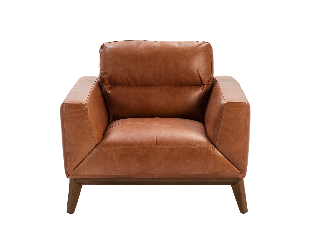 Armchair upholstered in leather and Walnut wood legs