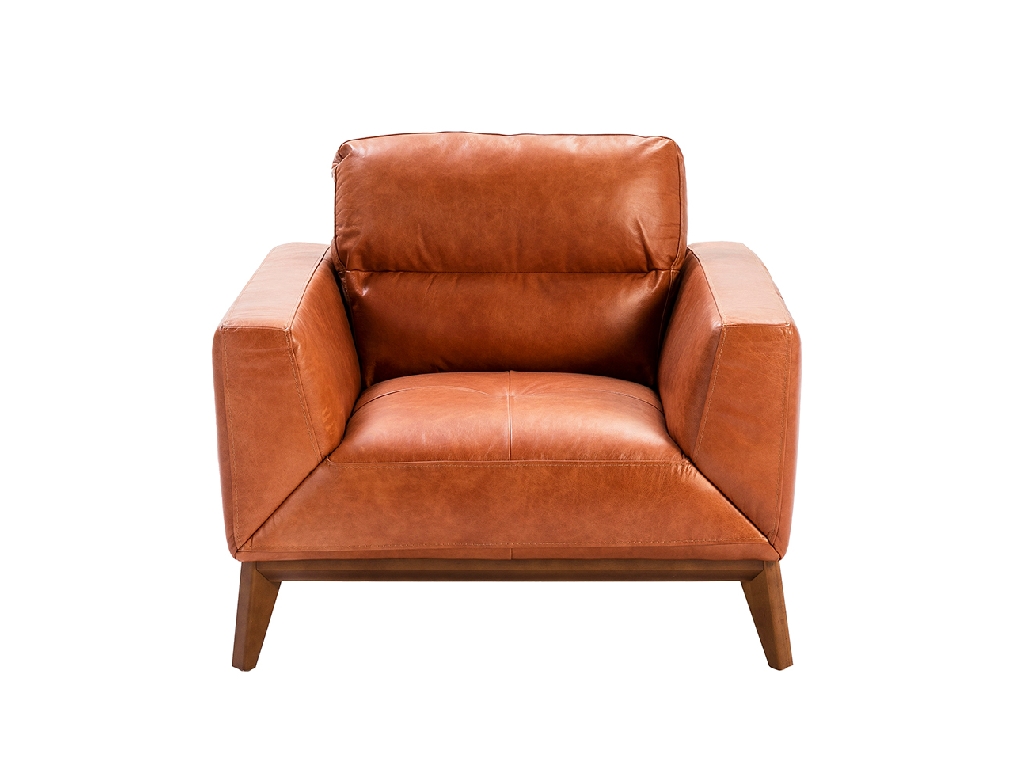 Armchair upholstered in leather and Walnut wood legs