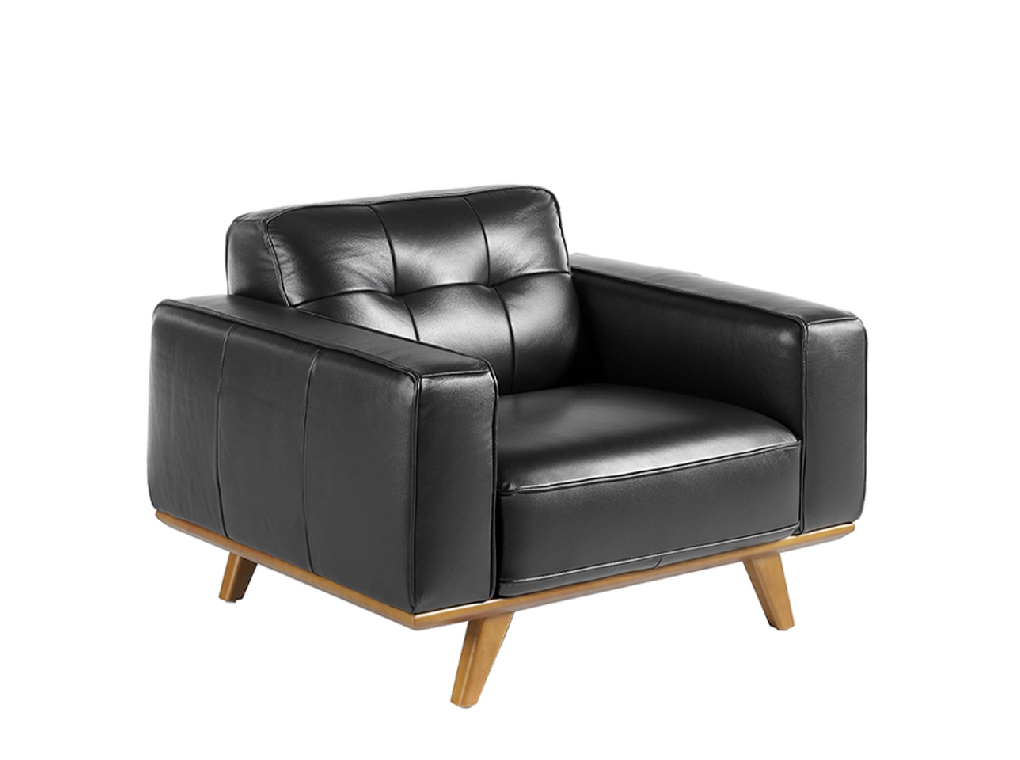 Armchair upholstered in leather and Walnut wood legs
