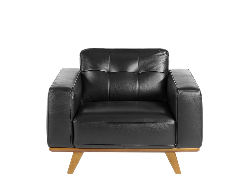 Armchair upholstered in leather and Walnut wood legs