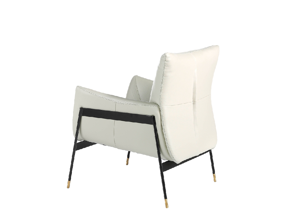 Armchair upholstered in leather and black steel legs