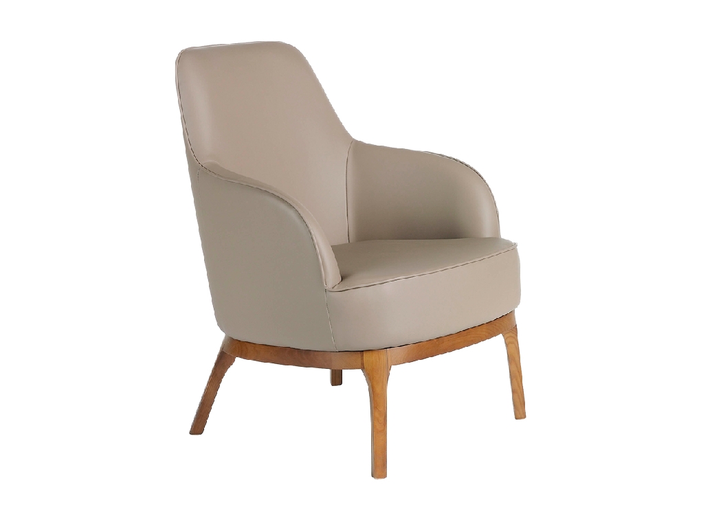 Armchair upholstered in leatherette and Walnut wood legs