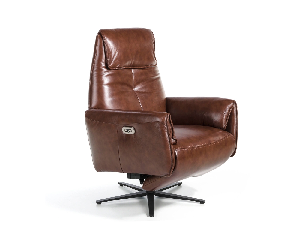 Swivel double relax armchair upholstered in leather