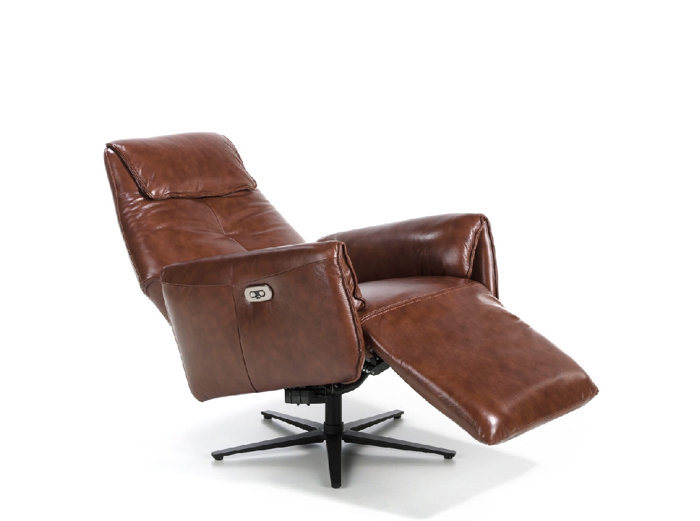 Swivel double relax armchair upholstered in leather