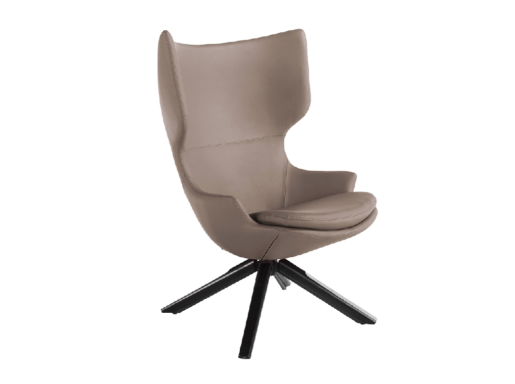 Swivel armchair with cushion upholstered in leatherette