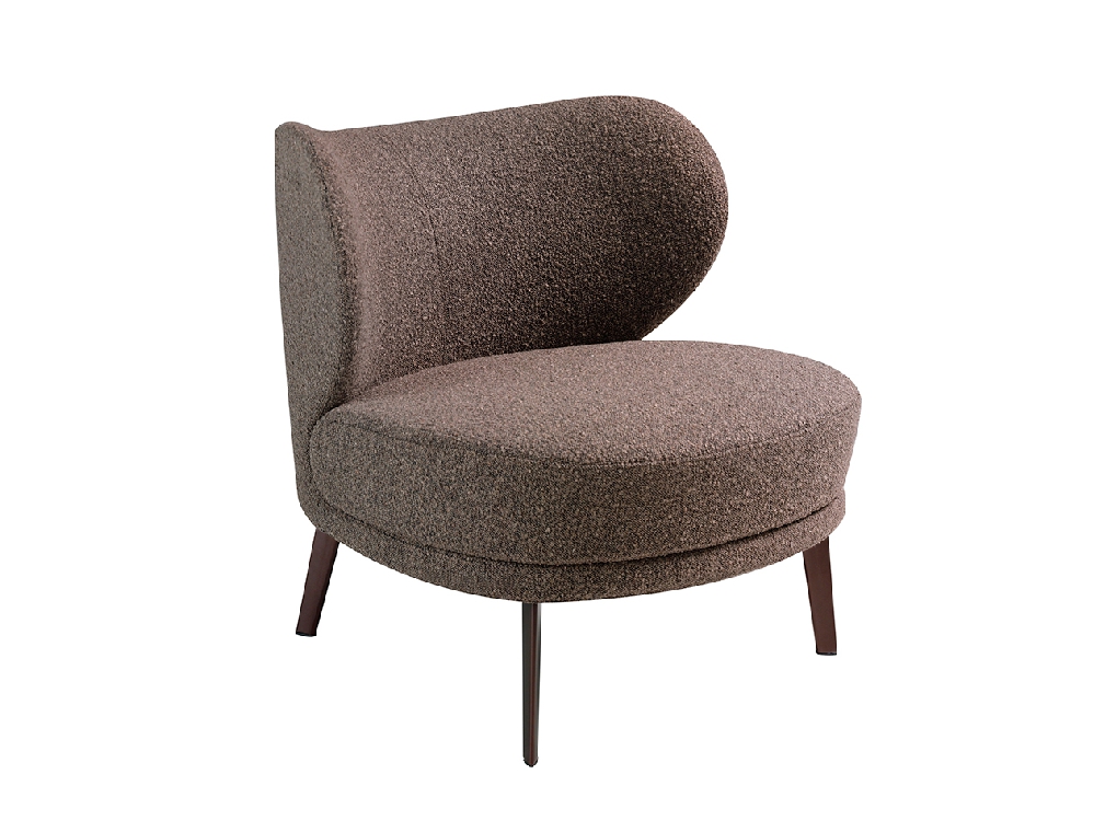 Armchair upholstered in fabric and brown steel legs