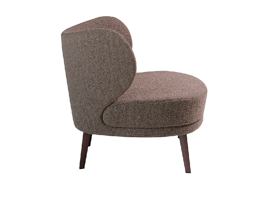 Armchair upholstered in fabric and brown steel legs