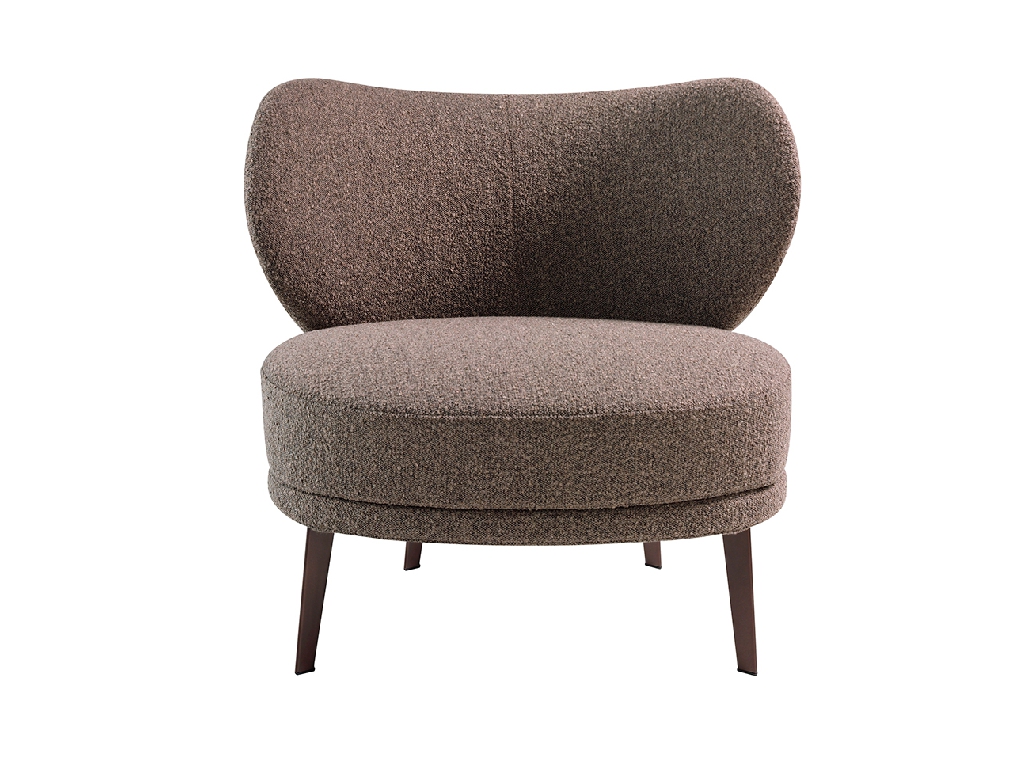 Armchair upholstered in fabric and brown steel legs