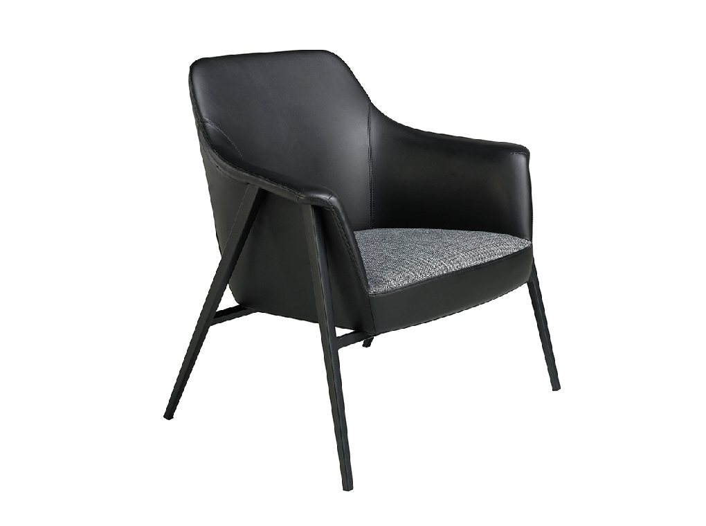 Upholstered fabric and eco-leather armchair with black steel structure