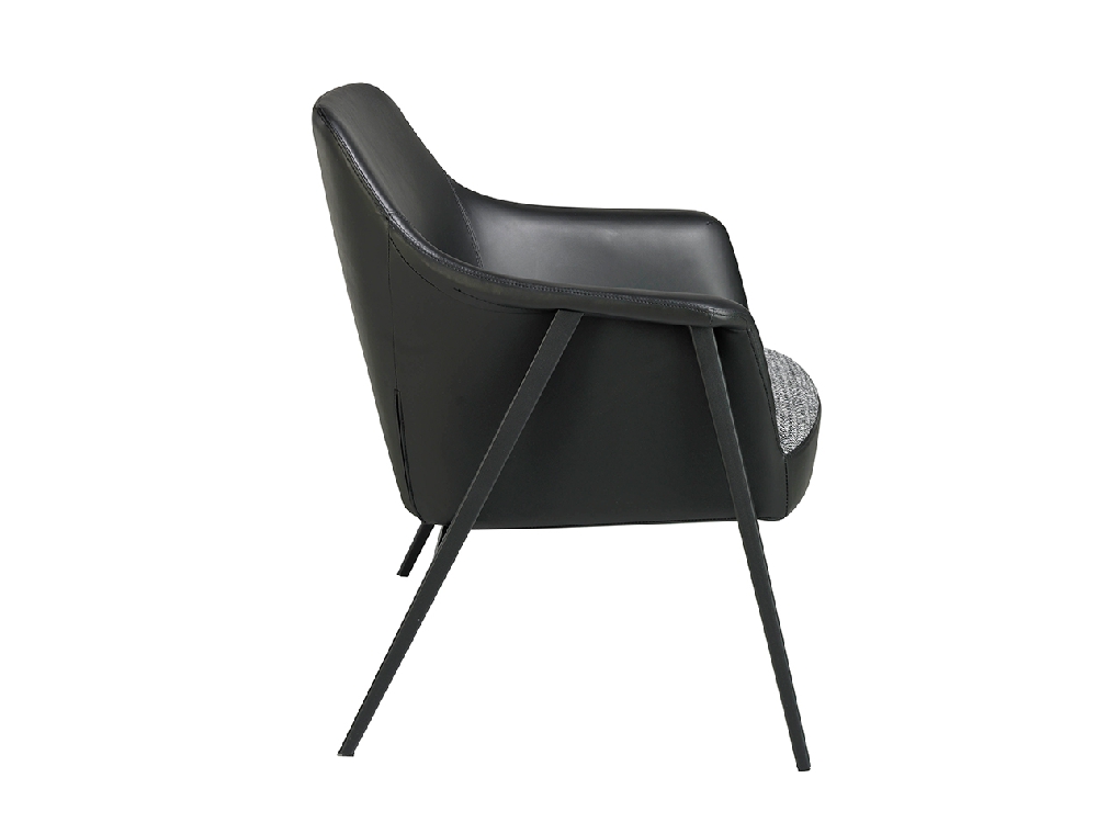 Upholstered fabric and eco-leather armchair with black steel structure