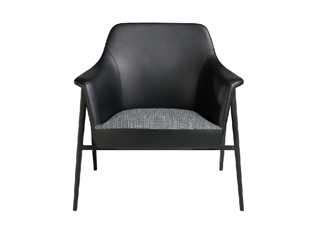 Upholstered fabric and eco-leather armchair with black steel structure