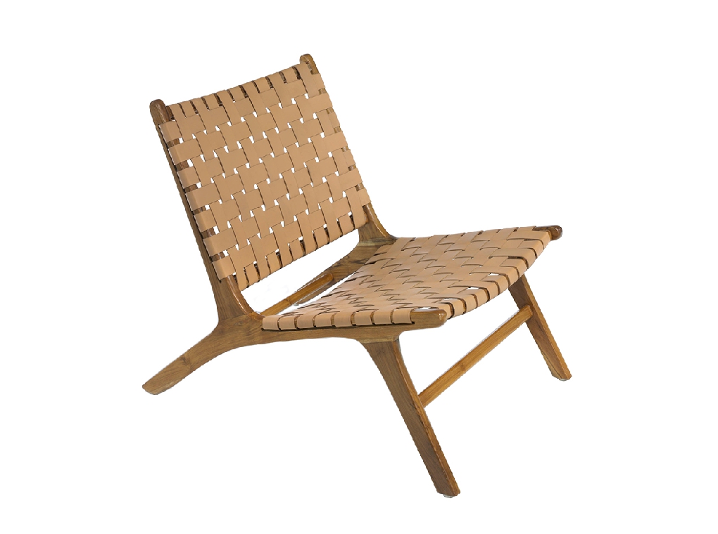 Solid teak wood armchair with natural color leather framework Solid teak wood armchair with natural color leather framework