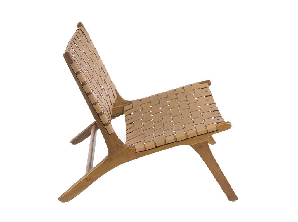 Solid teak wood armchair with natural color leather framework Solid teak wood armchair with natural color leather framework