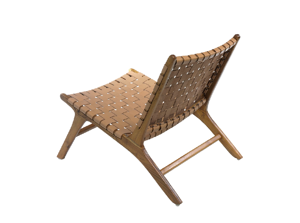 Solid teak wood armchair with natural color leather framework Solid teak wood armchair with natural color leather framework