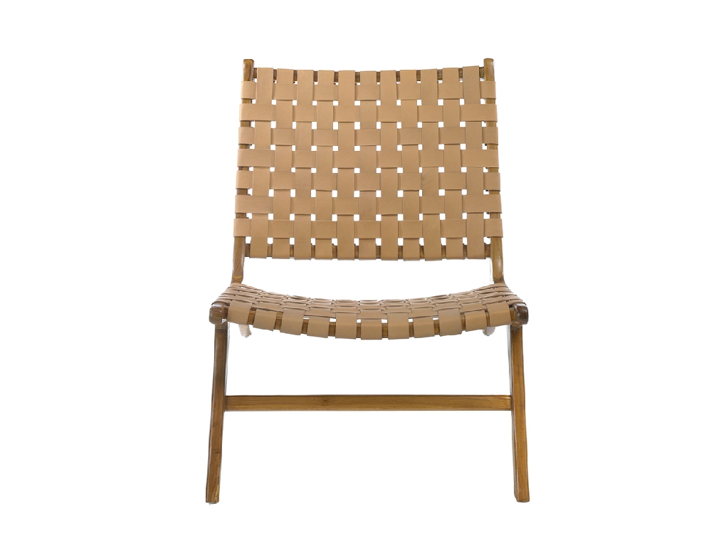 Solid teak wood armchair with natural color leather framework Solid teak wood armchair with natural color leather framework