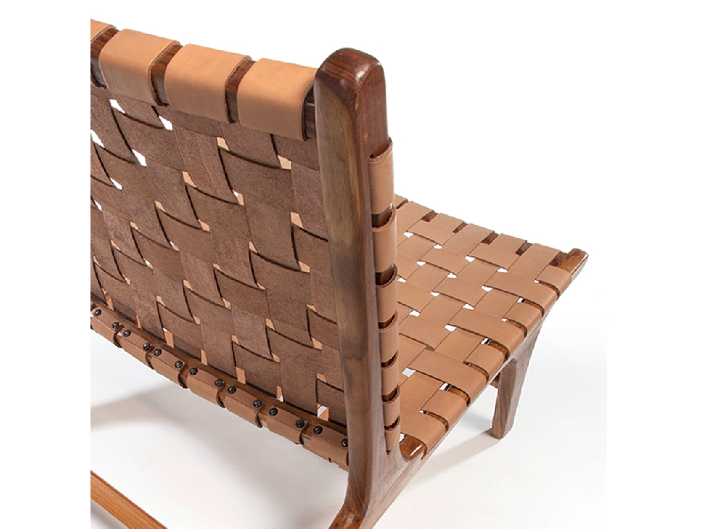 Solid teak wood armchair with natural color leather framework Solid teak wood armchair with natural color leather framework