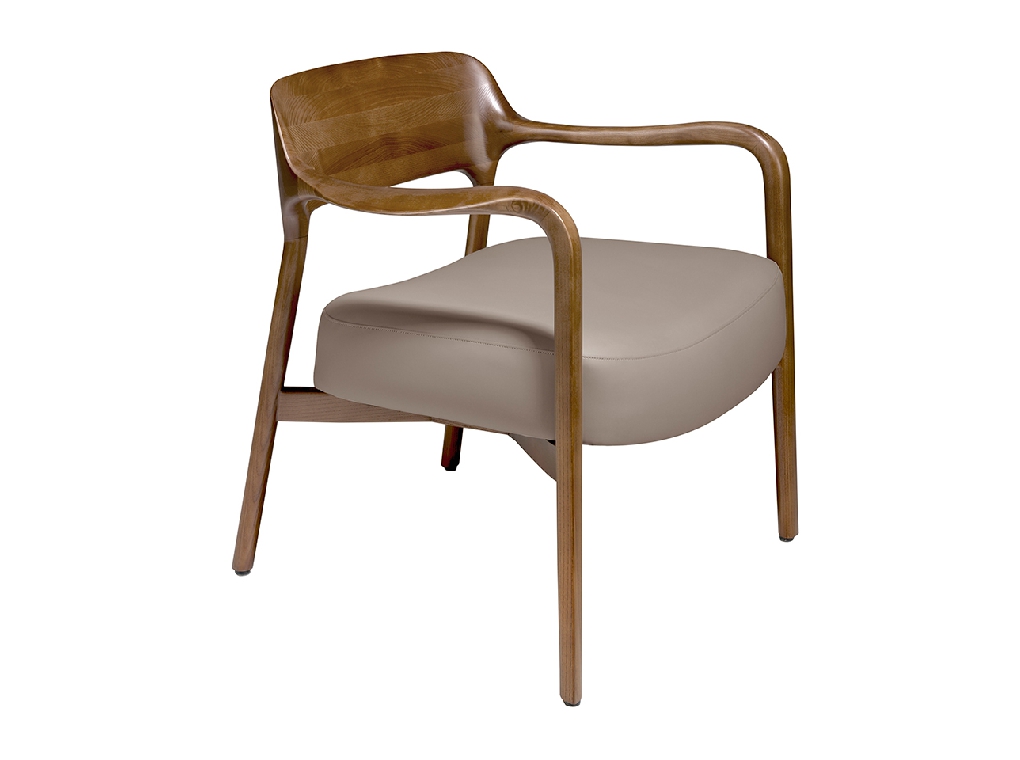 Fauteuil tapissé en éco-cuir et structure en bois de frêne