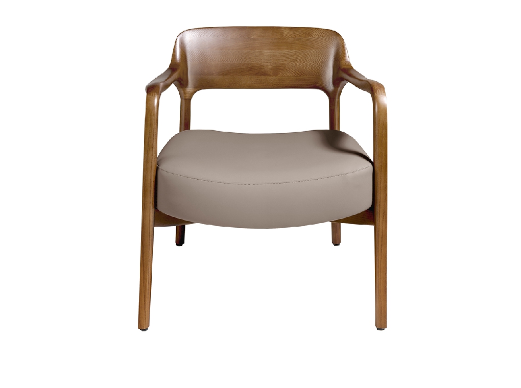 Fauteuil tapissé en éco-cuir et structure en bois de frêne