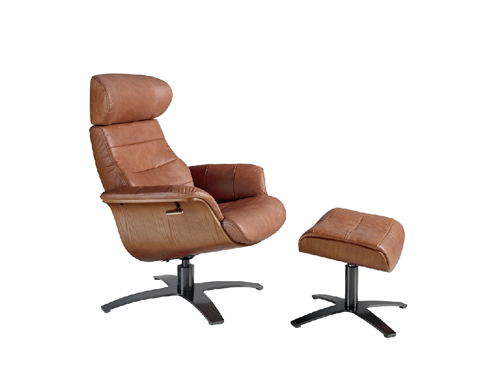 Leather upholstered swivel relax armchair