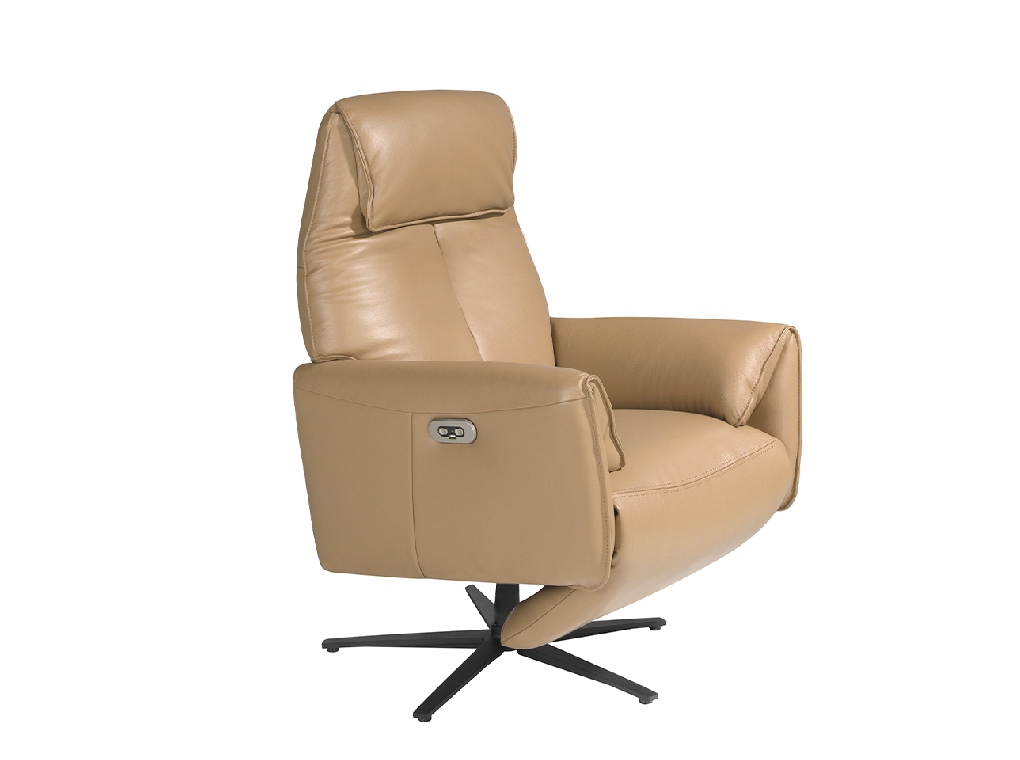 Swivel double relax armchair upholstered in leather