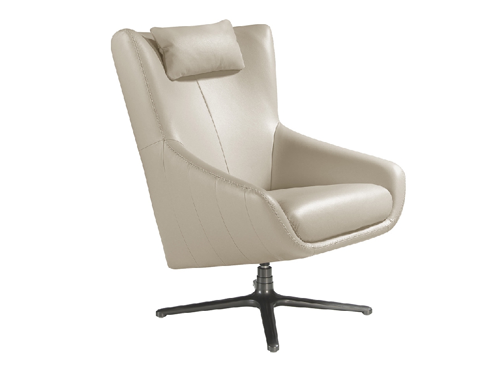 Swivel armchair with cushion upholstered in leather