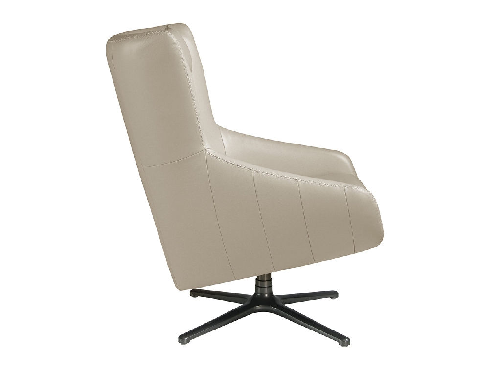 Swivel armchair with cushion upholstered in leather