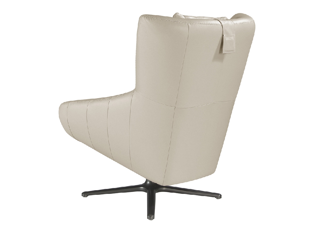 Swivel armchair with cushion upholstered in leather