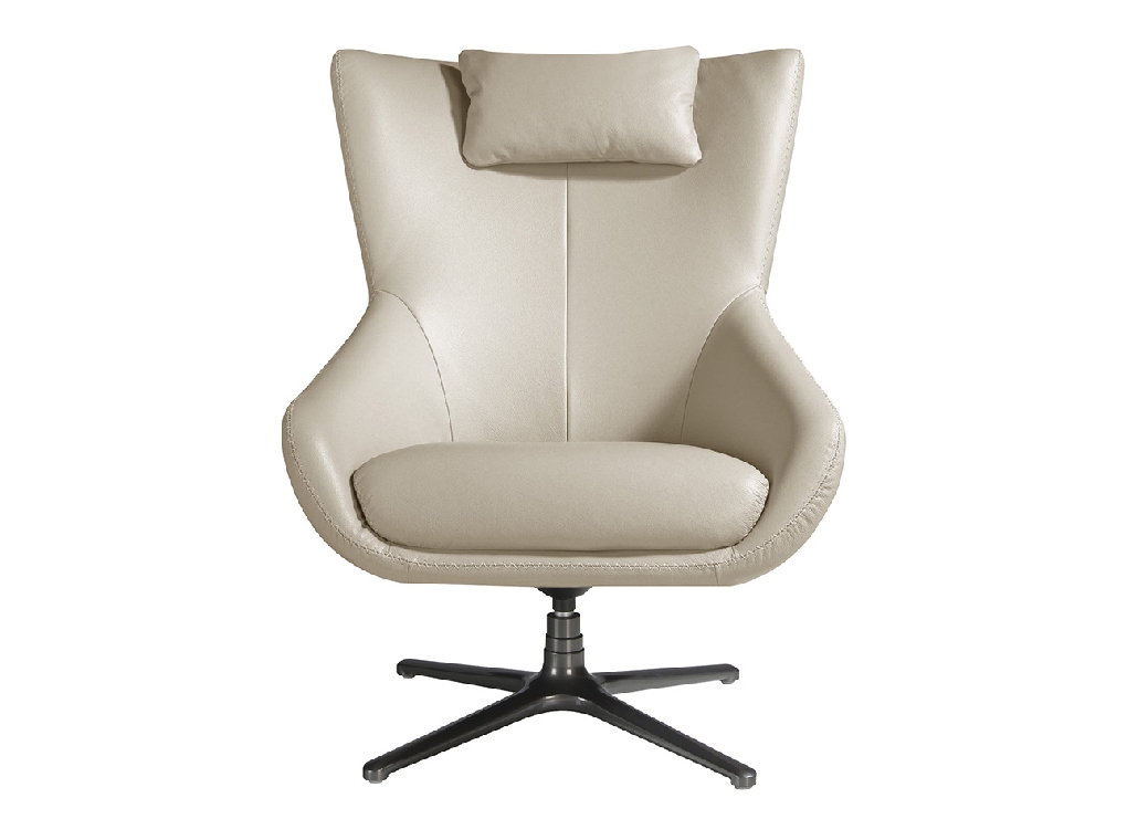 Swivel armchair with cushion upholstered in leather